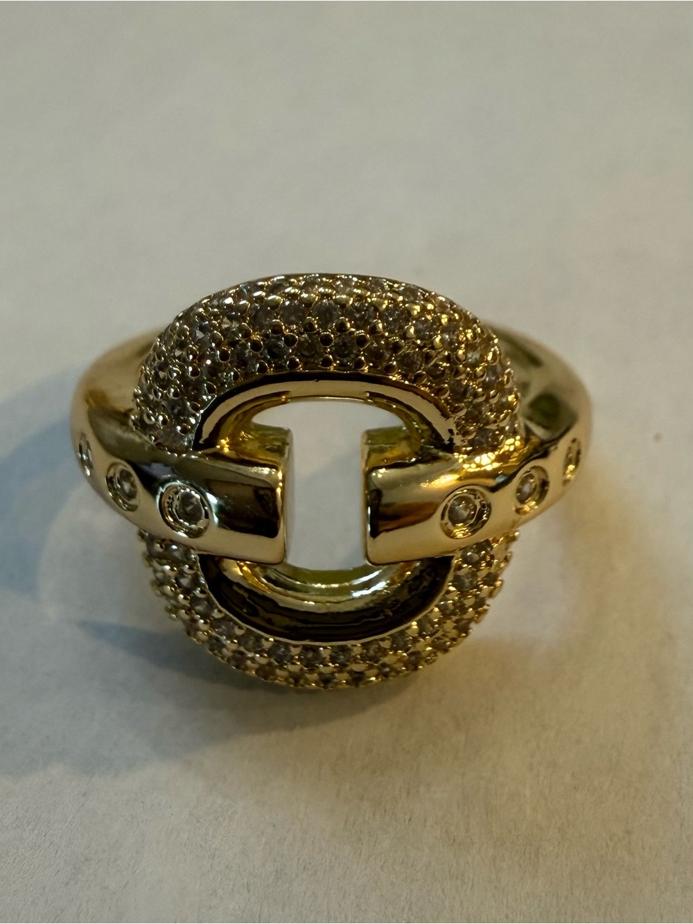 14k Gold Electroplated with Paved Cz Stones Open Back Ring